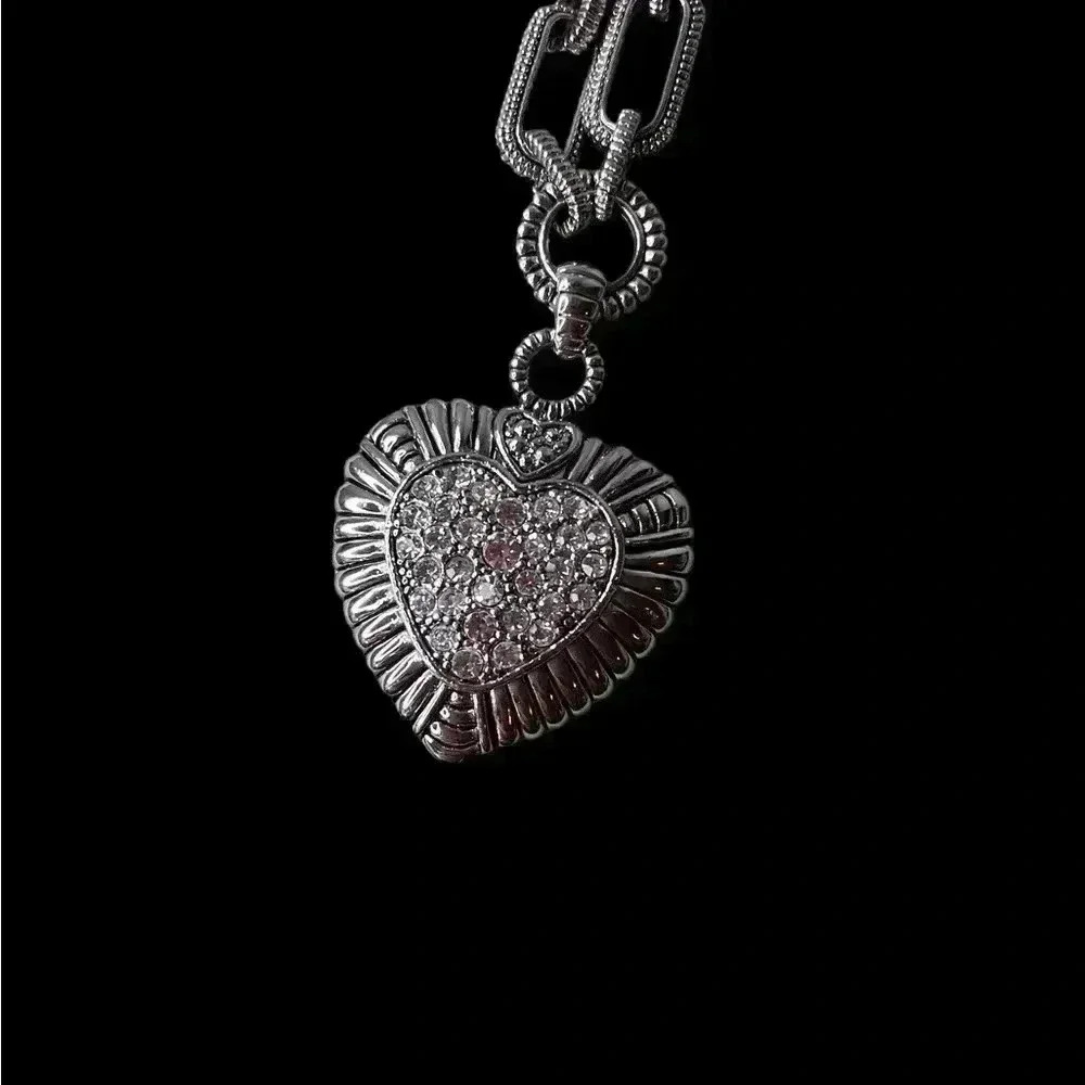 Vintage Silver and Crystal Heart Necklace with Matching Earrings